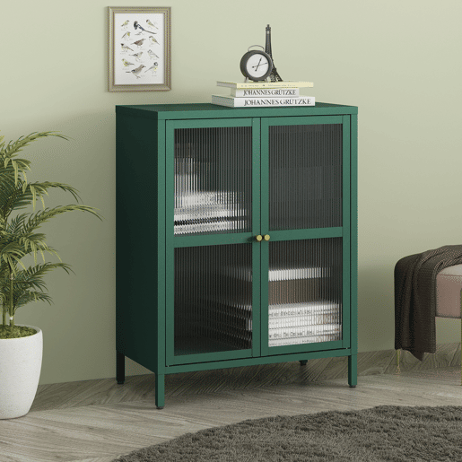 Aparador Säkylä 84x64x35cm 2 portas de vidro Verde en.casa
