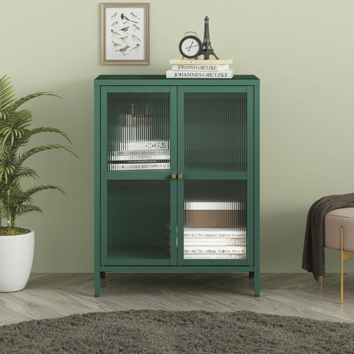 Aparador Säkylä 84x64x35cm 2 portas de vidro Verde en.casa