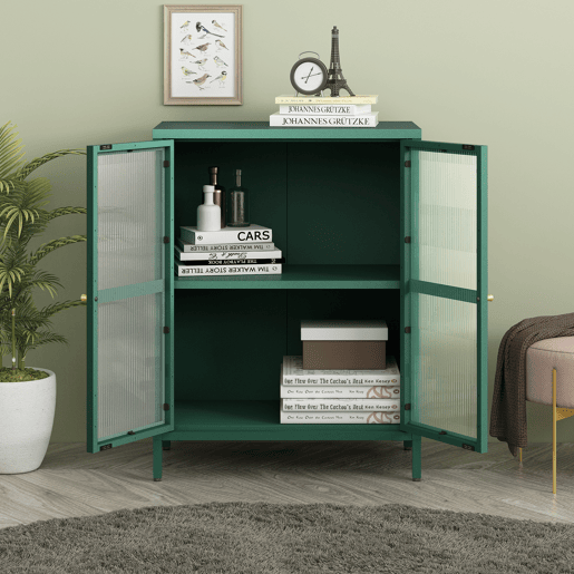 Aparador Säkylä 84x64x35cm 2 portas de vidro Verde en.casa