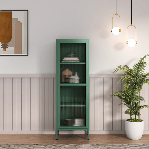 Vitrina Säkylä 1 porta aço 150x50x35 cm Verde abeto en.casa