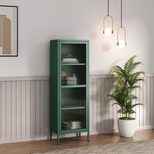 Vitrina Säkylä 1 porta aço 150x50x35 cm Verde abeto en.casa