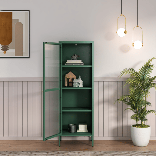 Vitrina Säkylä 1 porta aço 150x50x35 cm Verde abeto en.casa