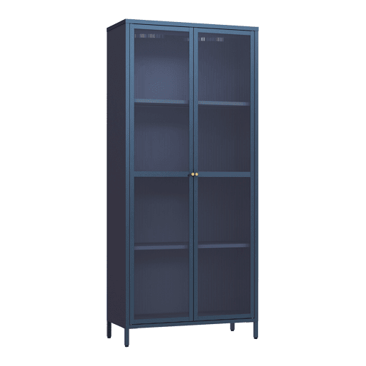 Vitrina Säkylä 2 portas aço 180x80x35 cm Azul marinho en.casa