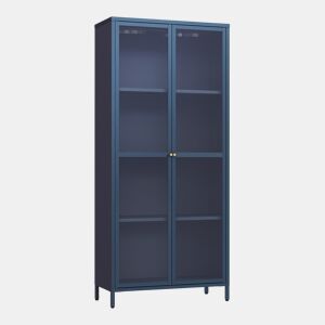 Vitrina Säkylä 2 portas aço 180x80x35 cm Azul marinho en.casa