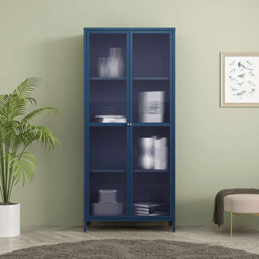 Vitrina Säkylä 2 portas aço 180x80x35 cm Azul marinho en.casa