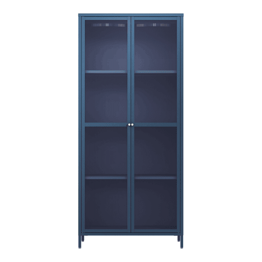Vitrina Säkylä 2 portas aço 180x80x35 cm Azul marinho en.casa
