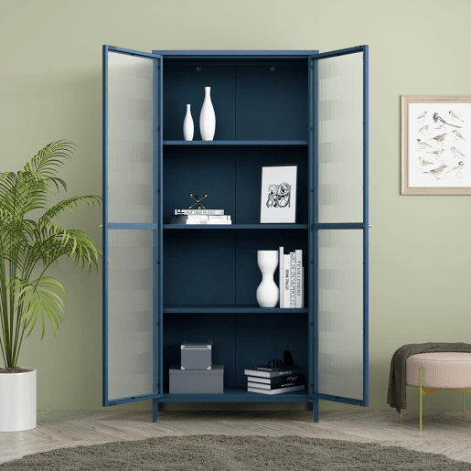 Vitrina Säkylä 2 portas aço 180x80x35 cm Azul marinho en.casa