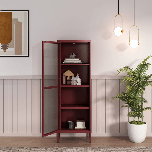Vitrina Säkylä 1 porta aço 150x50x35 cm Vermelho bordeaux en.casa