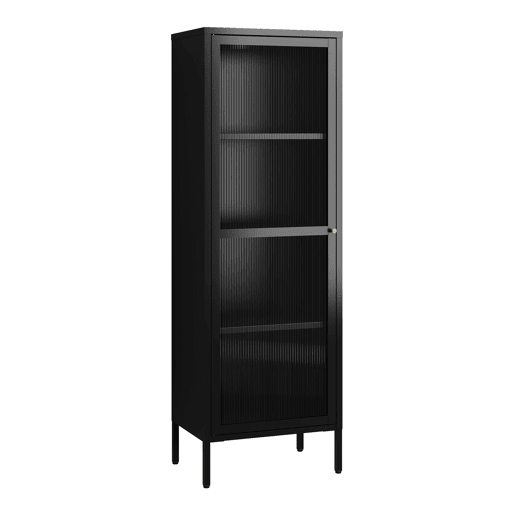 Vitrina Säkylä 1 porta aço 150x50x35 cm Preto en.casa
