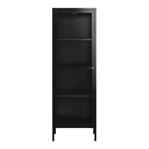 Vitrina Säkylä 1 porta aço 150x50x35 cm Preto en.casa