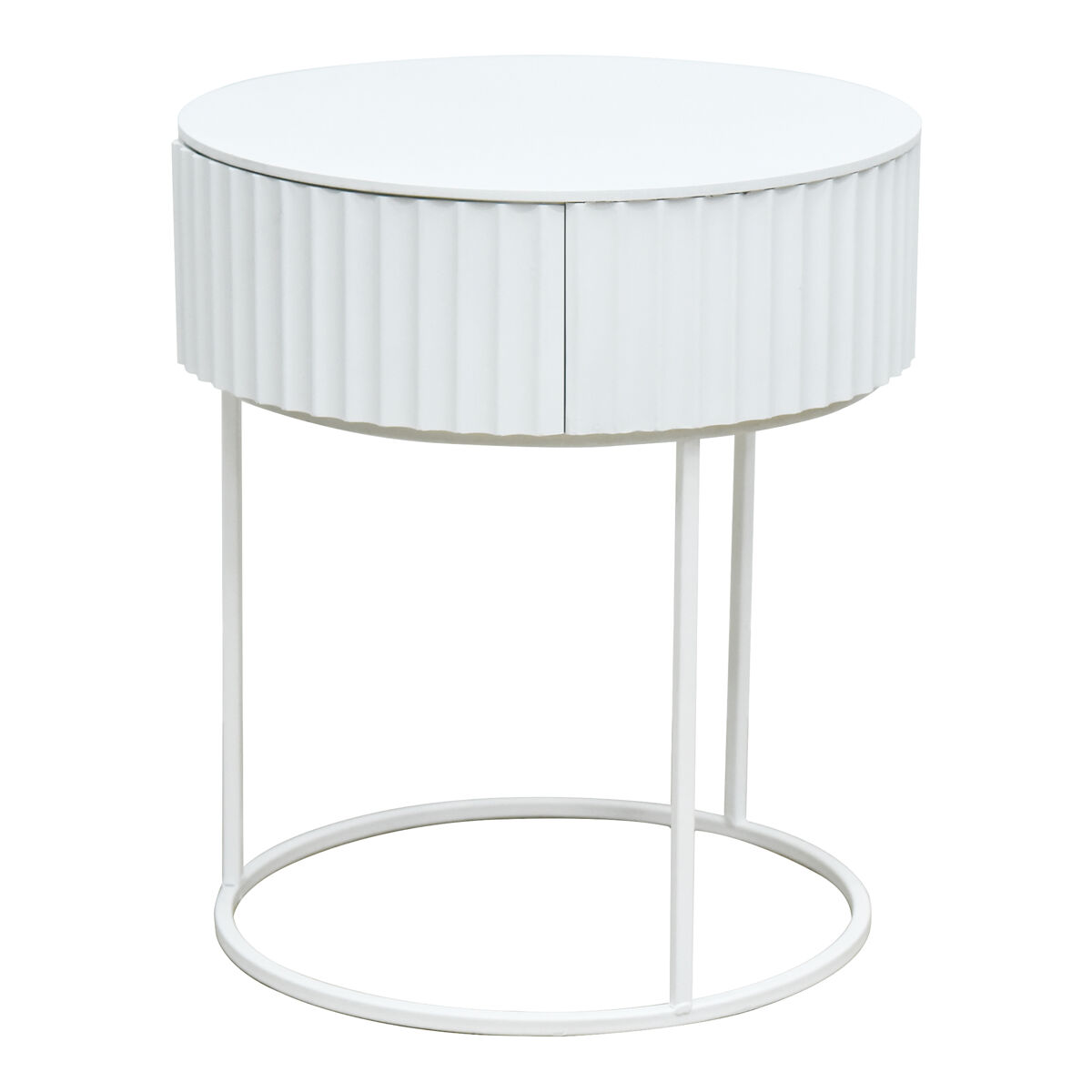 Mesa auxiliar rill redonda con cajón metal 46xø40cm blanco [en.casa]