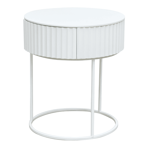 Mesa de apoio Rill redonda com gaveta 46xØ40 cm Branco en.casa