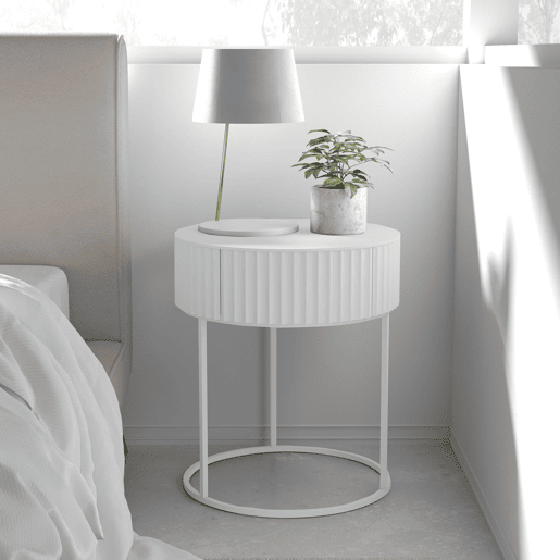 Mesa de apoio Rill redonda com gaveta 46xØ40 cm Branco en.casa