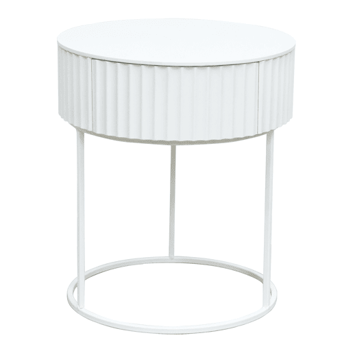 Mesa de apoio Rill redonda com gaveta 46xØ40 cm Branco en.casa