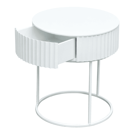 Mesa de apoio Rill redonda com gaveta 46xØ40 cm Branco en.casa