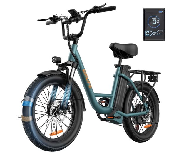 Bicicleta eléctrica urlife e20 - motor 250w batería 48v 13ah neumáticos de 20 frenos de disco - verde