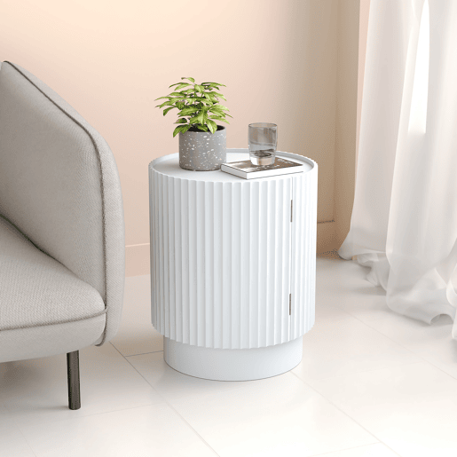 Mesa de apoio Rill redondo 2 compartimentos 49 x Ø40 cm Branco en.casa