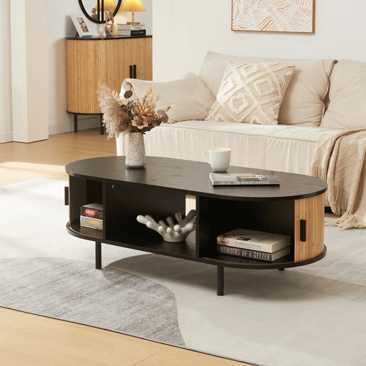 Mesa de centro Tvedestrand com 2 portas 120x55x40 cm PretoNatural en.casa