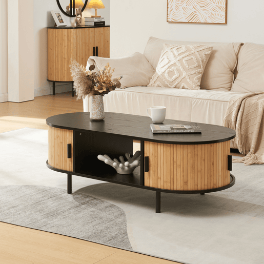 Mesa de centro Tvedestrand com 2 portas 120x55x40 cm PretoNatural en.casa