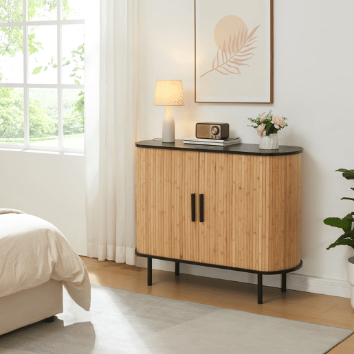 Armário lateral Tvedestrand 2 portas de correr 100x40x80cm - pretobambu en.casa