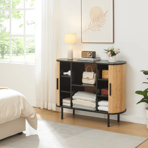 Armário lateral Tvedestrand 2 portas de correr 100x40x80cm - pretobambu en.casa