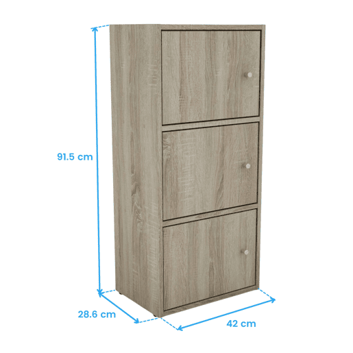 Armário multifuncional Plea Sonoma Oak com 3 portas, móvel de armazenamento para sala de estar, 42x92x29 cm Armário multifuncional Plea Sonoma Oak com 3 portas, móvel de armazenamento para sala de estar, 42x92x29 cm