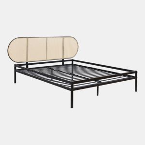 Cama metálica Linköping com cabeceira ovalada 160x200cm Preto  Efeito rattan en.casa