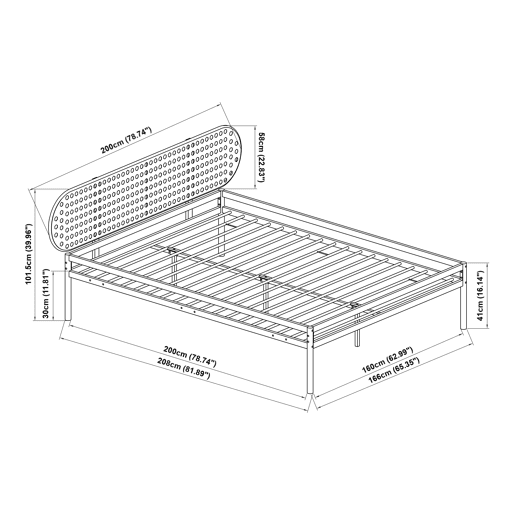 Cama metálica Linköping com cabeceira ovalada 160x200cm Preto  Efeito rattan en.casa