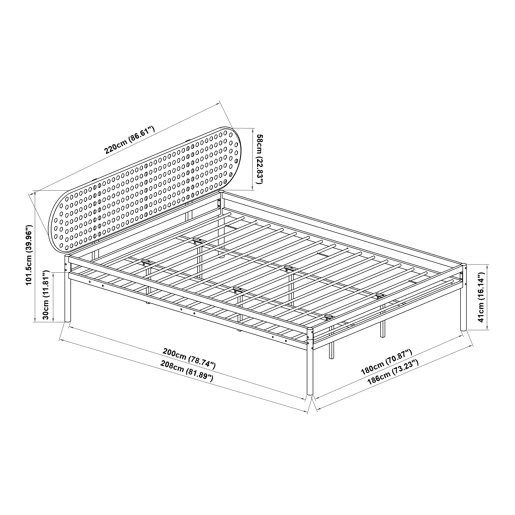 Cama metálica Linköping com cabeceira ovalada 180x200cm Preto  Efeito rattan en.casa