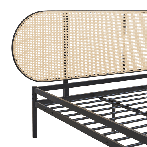 Cama metálica Linköping com cabeceira ovalada 180x200cm Preto  Efeito rattan en.casa