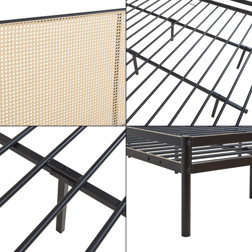 Cama metálica Linköping com cabeceira ovalada 180x200cm Preto  Efeito rattan en.casa