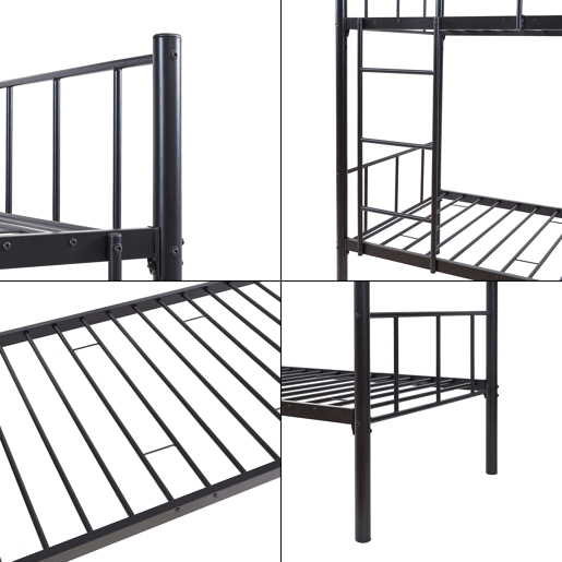 Beliche de metal Berimma com 2 colchões 90x200 cm preto en.casa
