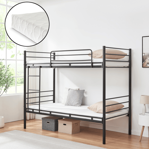 Beliche de metal Bevapis com 2 colchões 90x200 cm Preto en.casa