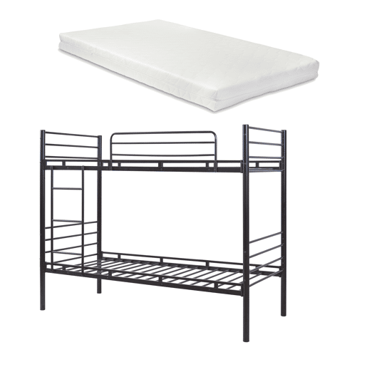 Beliche de metal Bevapis com 2 colchões 90x200 cm Preto en.casa