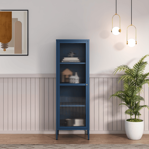 Vitrina Säkylä 1 porta aço 150x50x35 cm Azul en.casa