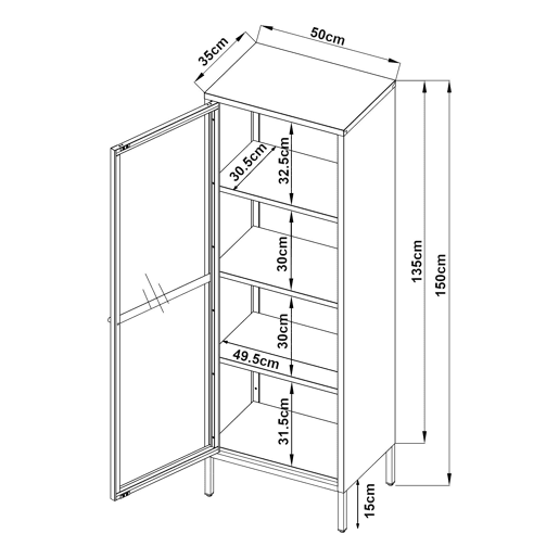 Vitrina Säkylä 1 porta aço 150x50x35 cm Azul en.casa
