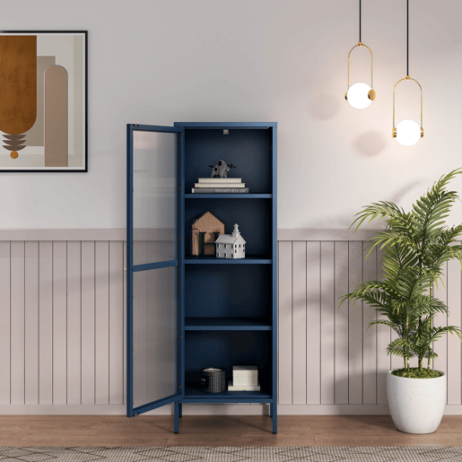 Vitrina Säkylä 1 porta aço 150x50x35 cm Azul en.casa