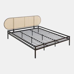 Cama metálica Linköping com cabeceira ovalada + colchão 180x200cm Preto  Efeito rattan en.casa