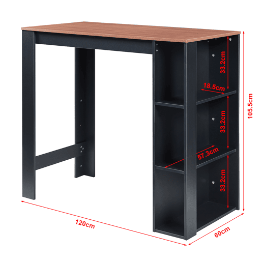 Mesa de bar Danderyd com 3 prateleiras 120x60x106 cm Preto  Nogueira en.casa