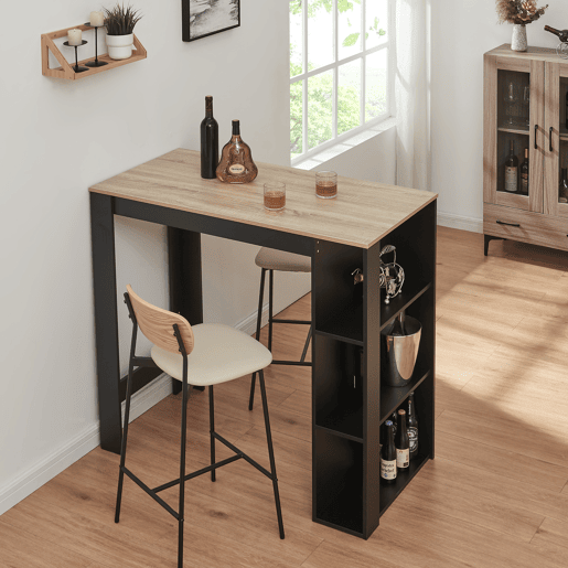 Mesa de bar Danderyd com 3 prateleiras 120x60x106 cm Preto  Carvalho en.casa
