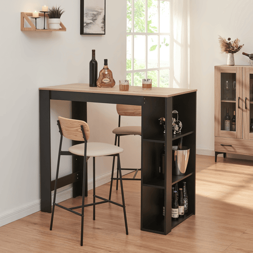 Mesa de bar Danderyd com 3 prateleiras 120x60x106 cm Preto  Carvalho en.casa