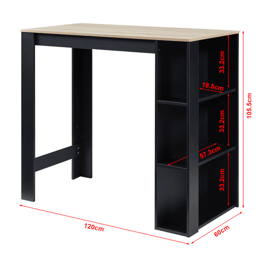Mesa de bar Danderyd com 3 prateleiras 120x60x106 cm Preto  Carvalho en.casa