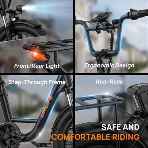 E-bike URLIFE E20 - Motor 250W Bateria 48V 13Ah Pneus de 20 Polegadas Freio a Disco - Preto