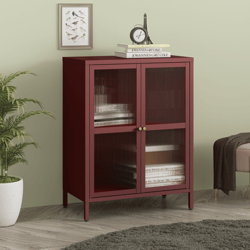 Aparador Säkylä 84x64x35cm 2 portas de vidro Vermelho en.casa