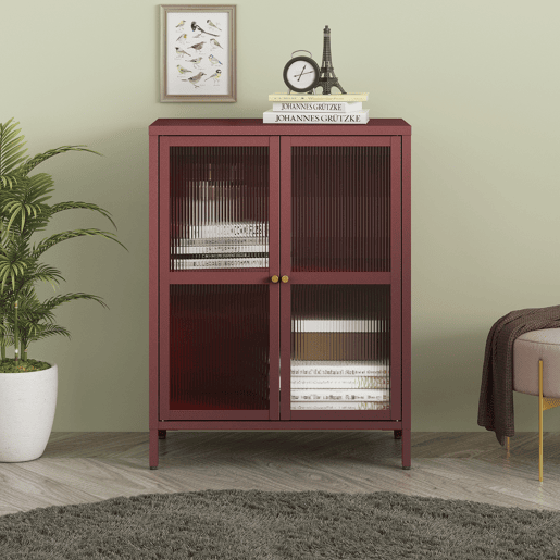 Aparador Säkylä 84x64x35cm 2 portas de vidro Vermelho en.casa