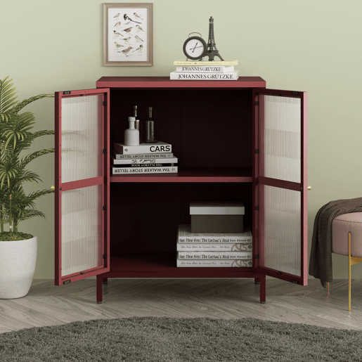 Aparador Säkylä 84x64x35cm 2 portas de vidro Vermelho en.casa