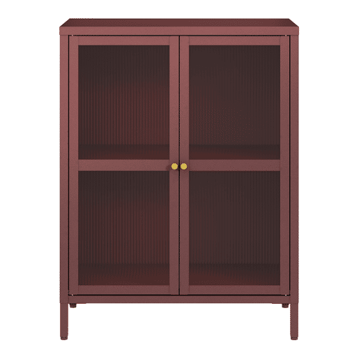 Aparador Säkylä 84x64x35cm 2 portas de vidro Vermelho en.casa