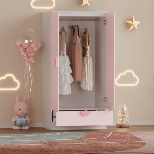 Armário de criança Sandnes com gaveta 123x60x40 cm Rosa en.casa