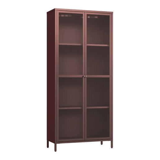 Vitrina Säkylä 2 portas aço 180x80x35 cm vermelho bordeaux en.casa