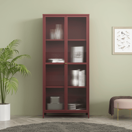 Vitrina Säkylä 2 portas aço 180x80x35 cm vermelho bordeaux en.casa